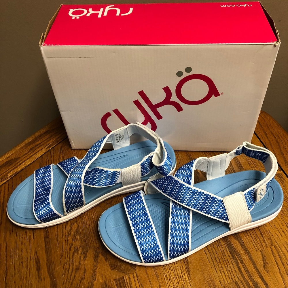 Ryka Women's Belmar Athletic Sandal-White/Blue-NIB FAST SHIPPING!